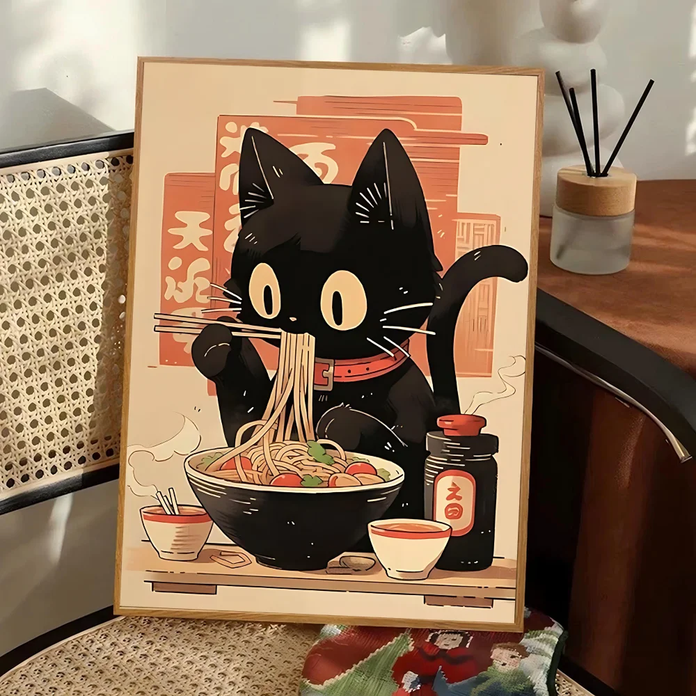 Hot Style Ramen Animal Cat Anime Posters Sticky Whitepaper Sticker DIY Room Bar Cafe Kawaii Room Decor