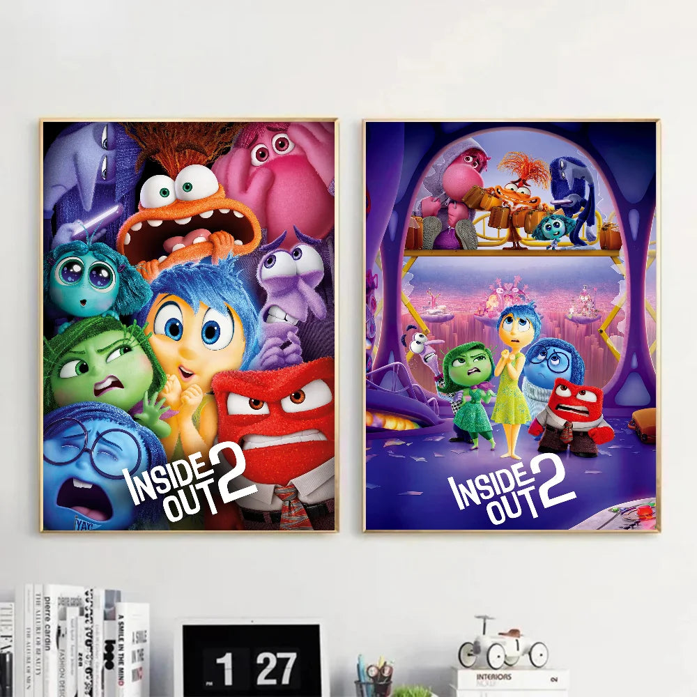 Movie I-insides Out 2 Poster Self-adhesive Art Waterproof Paper Sticker Coffee House Bar Room Wall Decor