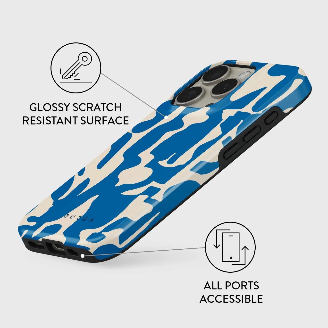 Blue and White Stripes BURGA Phone Case for iPhone 16 15 14 13 12 11 X XS XR XSMAX 7 8 Pro Max Plus Double-layer Back Cover