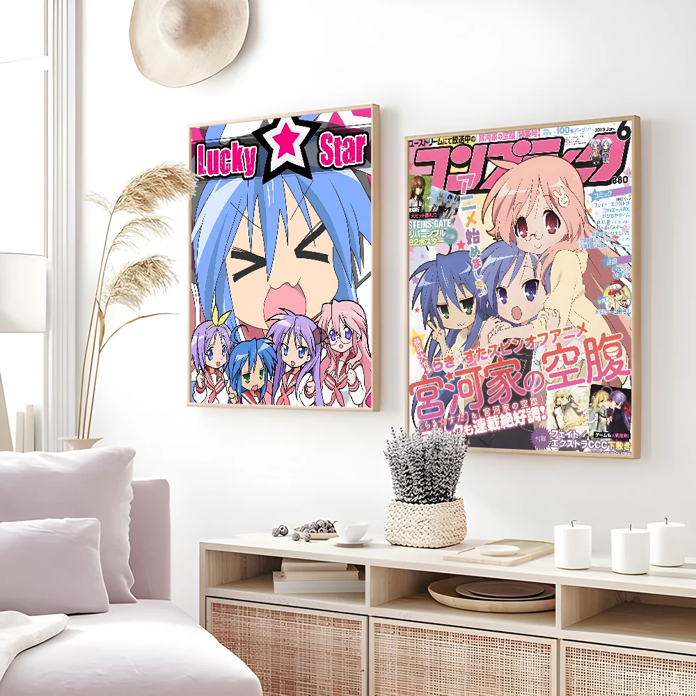 Anime L-Lucky S-Star Cute Girl Poster Sticky Wall Art Printing Waterproof Home Living Bed Room Bar Aesthetic Decor