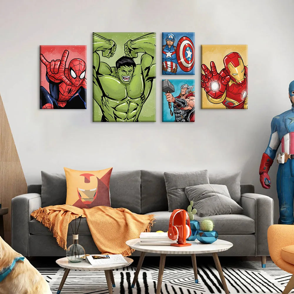 MINISO Poster Marvel Canvas Wall Art Print Mural Spider-Man Iron Man Captain America Cartoon Poster Home Decor Gift for Friends