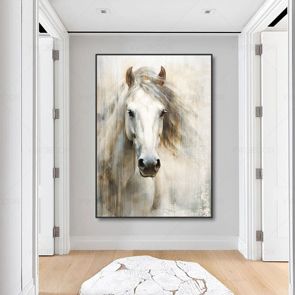 Abstarct White Horse Posters Canvas Prints Animal Painting Wall Art Picture for Living Room Modern Home Decoration NO FRAME