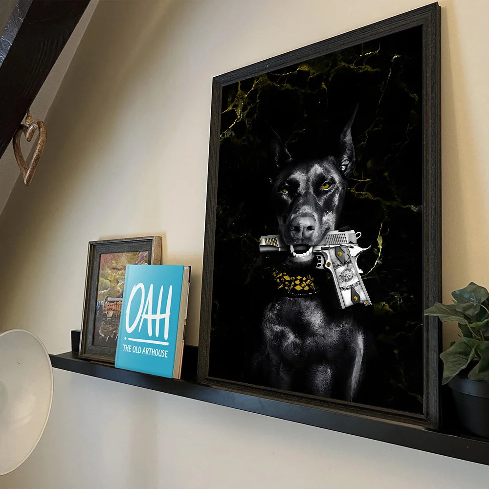 Modern Fashion Black Doberman Dog Whitepaper Poster HD Quality Poster Wall Art Painting Study Room Wall Decor