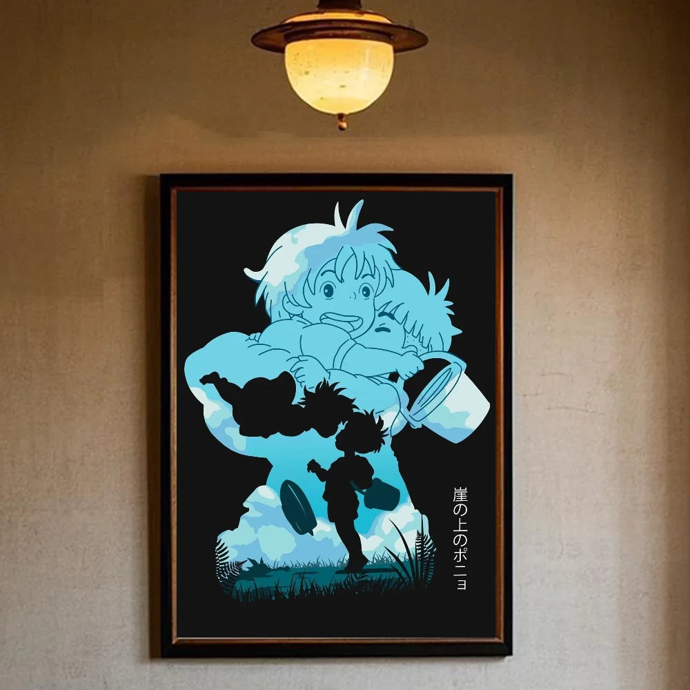 Japanese Anime P-Ponyo Figure Movie Poster HD art sticky wall waterproof home living room bedroom bar aesthetic decoration