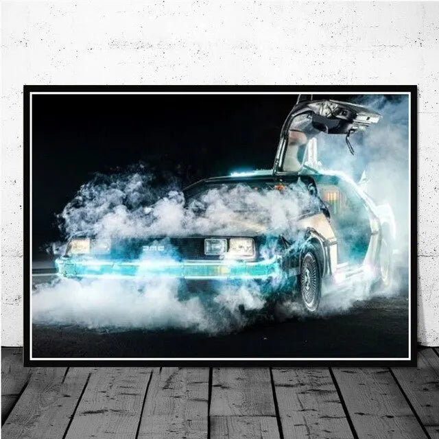 Back To The Future Car Canvas Art Print Retro Movie Wall Decor for Living Room Home Decor Poster