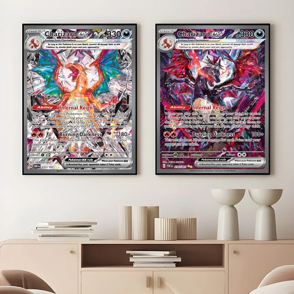 Japanese Anime Rare Charizard Cartoon Card Poster Sticky Wall Art Printing Waterproof Home Living Bed Room Bar Aesthetic Decor