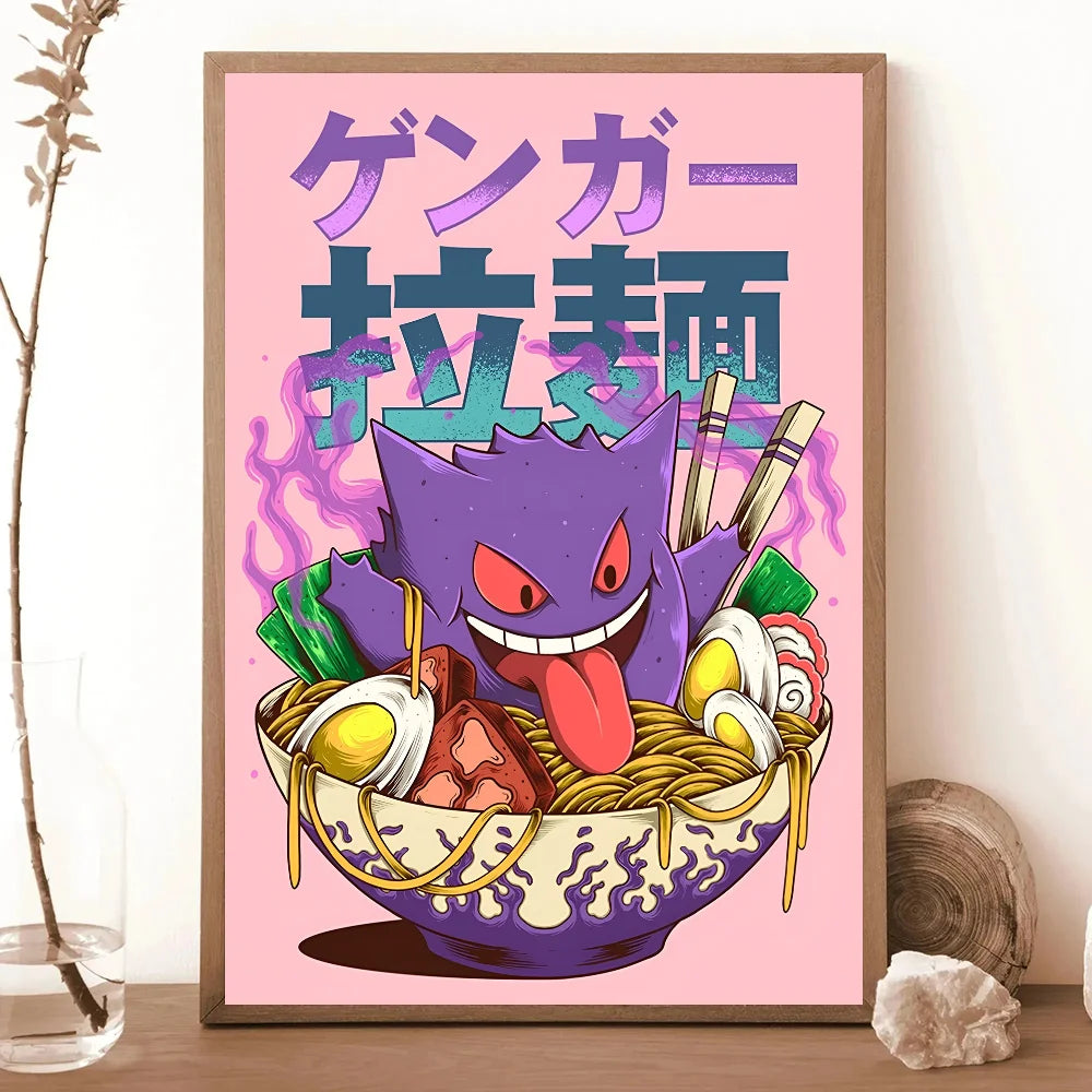 Miniso Anime P-Pokemon Poster Self-adhesive Art Waterproof Paper Sticker Coffee House Bar Room Wall Decor