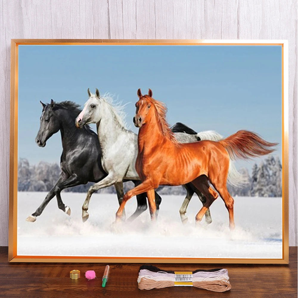 Animal Horse Printed 11CT Cross Stitch Patterns Embroidery DMC Threads Knitting Painting Needlework Hobby Counted Design Mulina