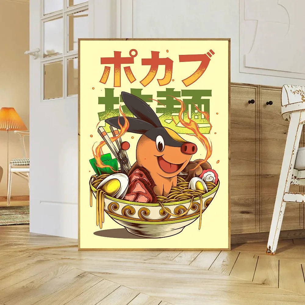 Miniso Anime P-Pokemon Poster Self-adhesive Art Waterproof Paper Sticker Coffee House Bar Room Wall Decor