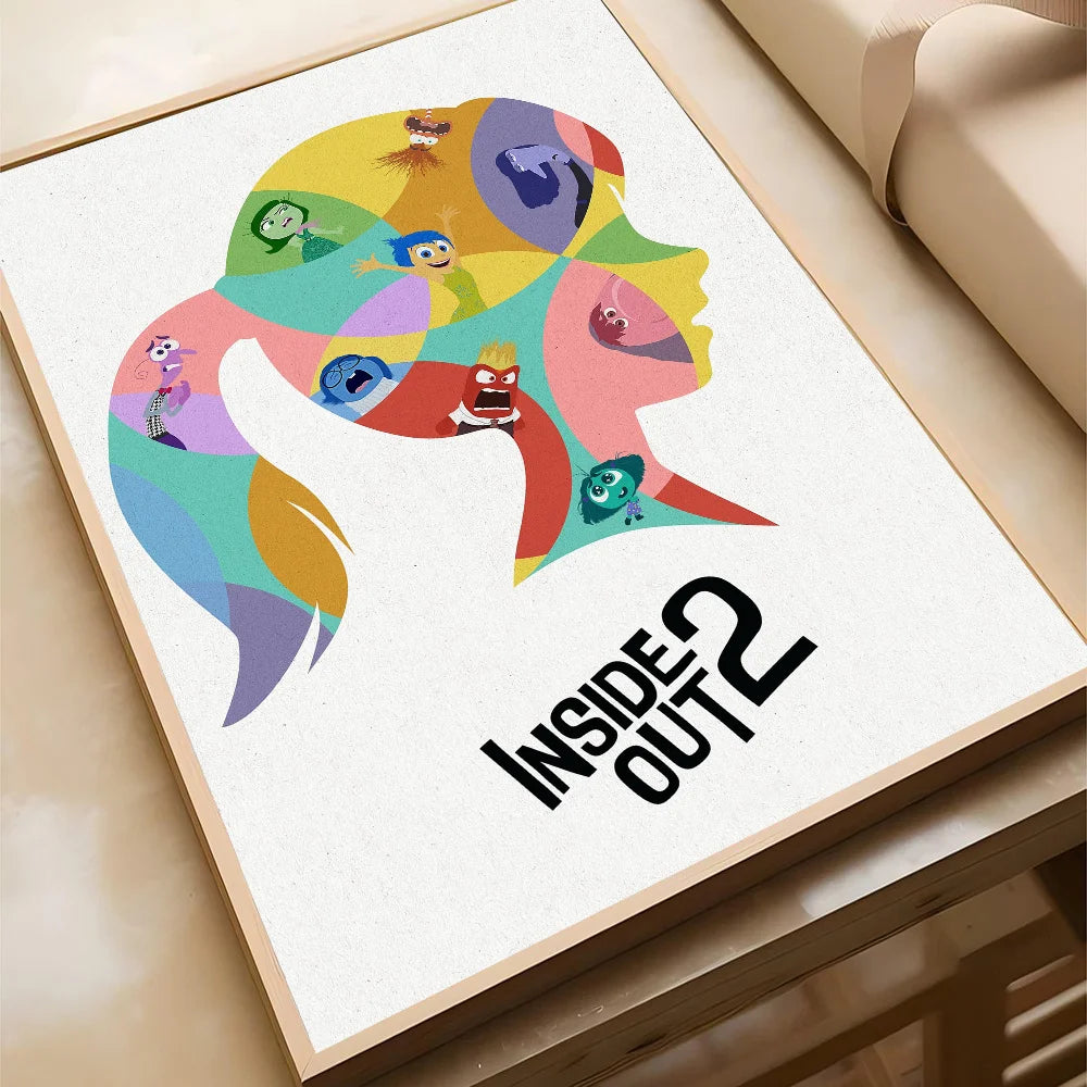Movie I-insides Out 2 Poster Self-adhesive Art Waterproof Paper Sticker Coffee House Bar Room Wall Decor