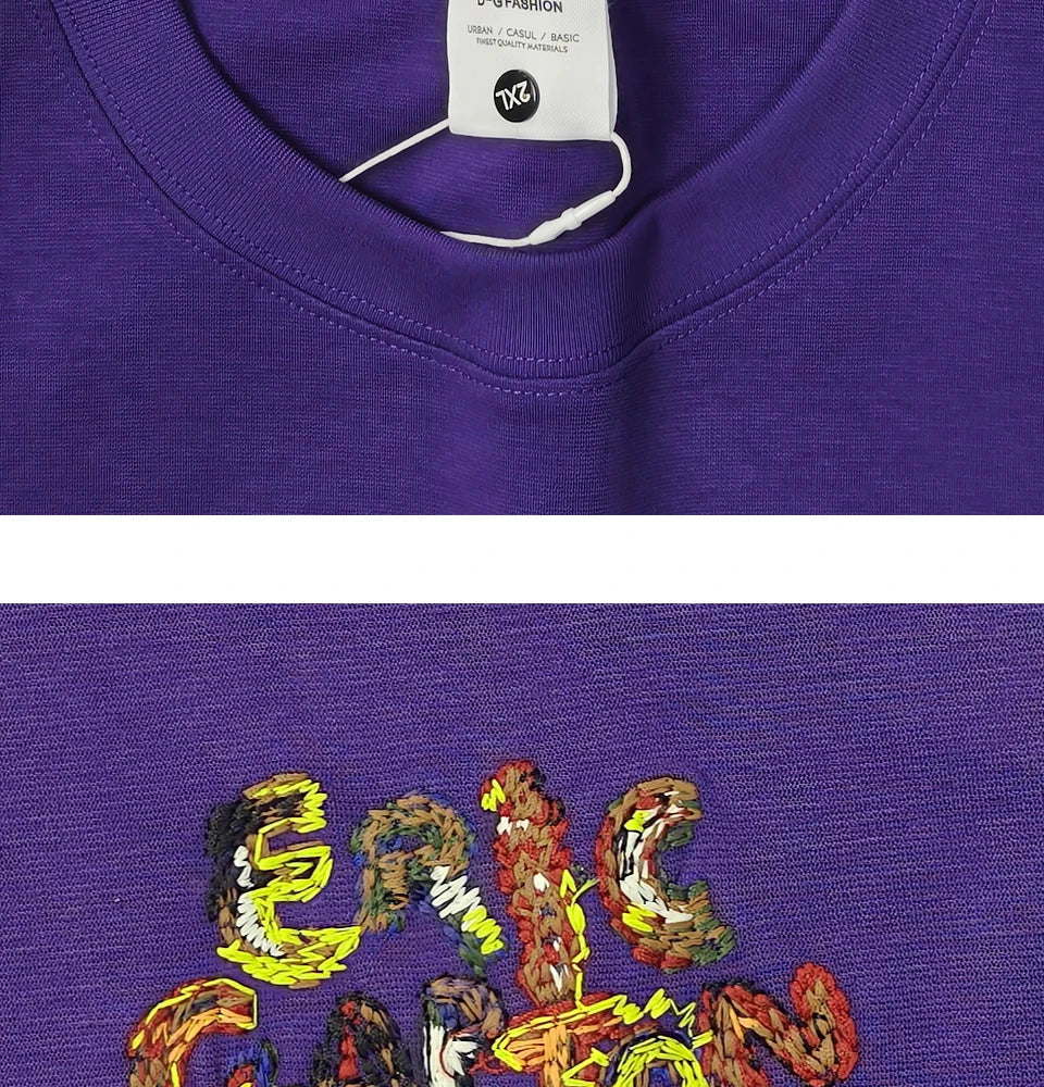 Men's Letter Embroidery Oversized T-Shirt Summer 2025 New Trendy Print Loose Short Sleeved Tee Casual Versatile Tops Clothing