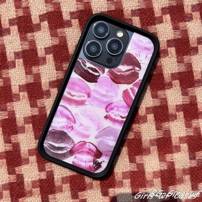 Wildflower Kensington Girls Phone Case for iPhone 12 13 14 15 16 Pro Max Plus 16Pro wf Romantic kiss mark Lipstick Lips Cover