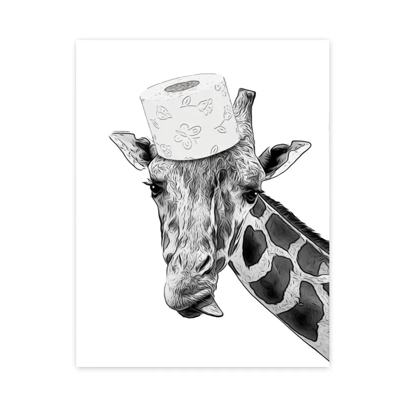 Funny Canvas Poster Cat Giraffe Dog Elephant Toilet Paper Bathtub Funny Bathroom Poster Wall Art Shower Room Home Decoration