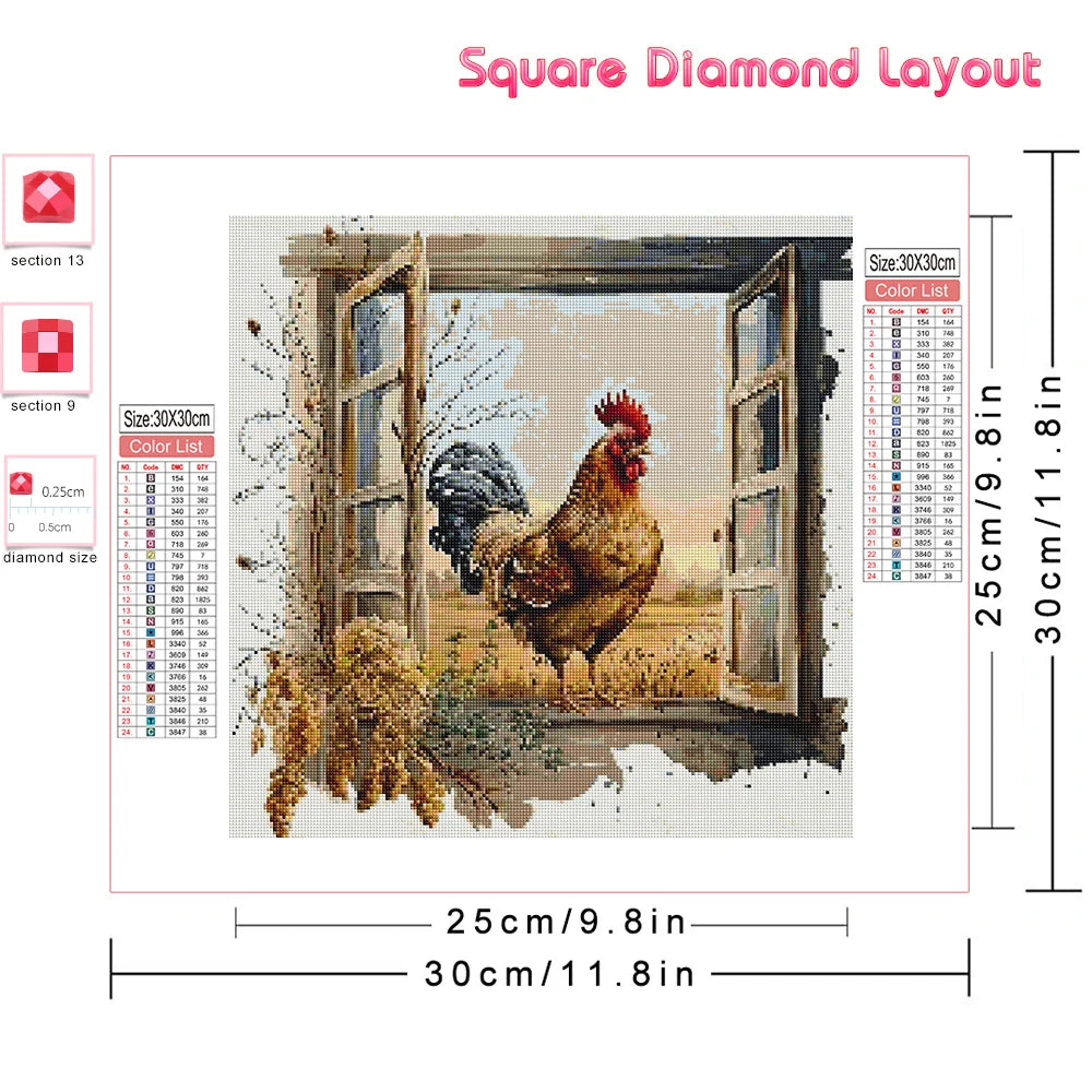 Huacan New Diamond Painting Animal Home Decor Full Round Square Drill Mosaic Chicken Picture Of Rhinestones Craft Kit