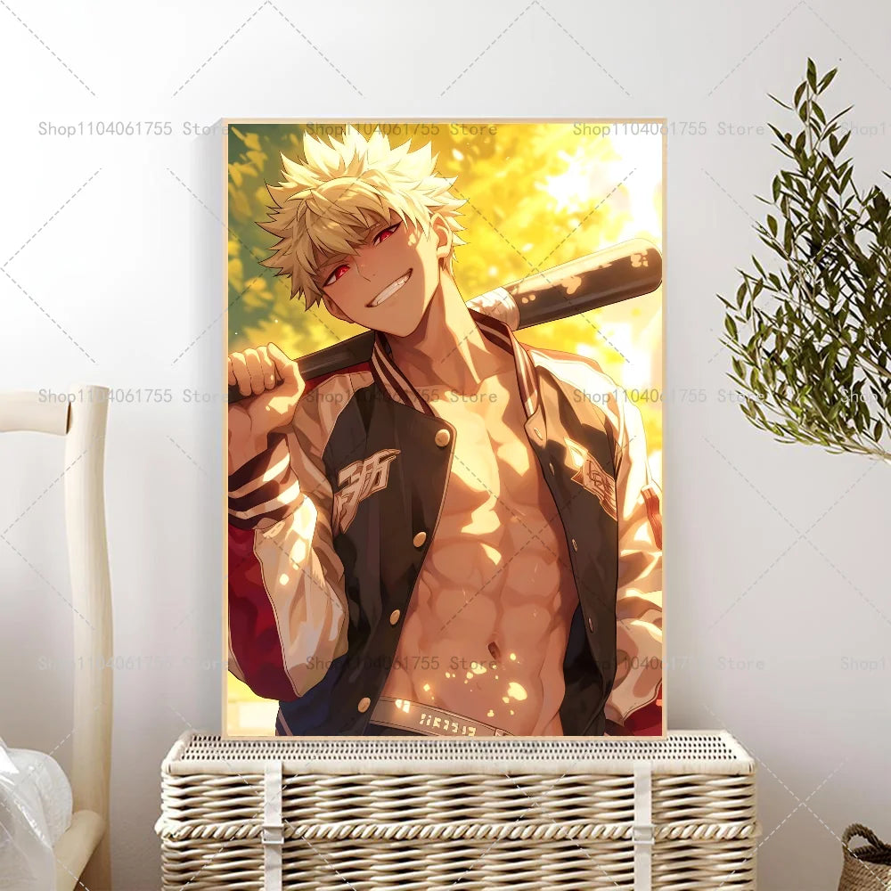 1PC My Hero Academia Bakugo Katsuki Anime Poster Self-adhesive Art Waterproof Paper Sticker Coffee House Bar Room Wall Decor