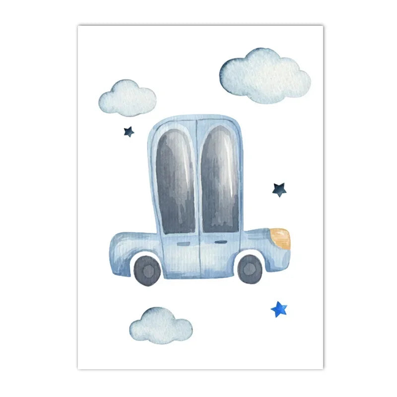 Hot Air Balloon Canvas Poster Custom Name Art Painting Blue Helicopter Plane Print Pictures Nursery Wall Posters Kids Room Decor