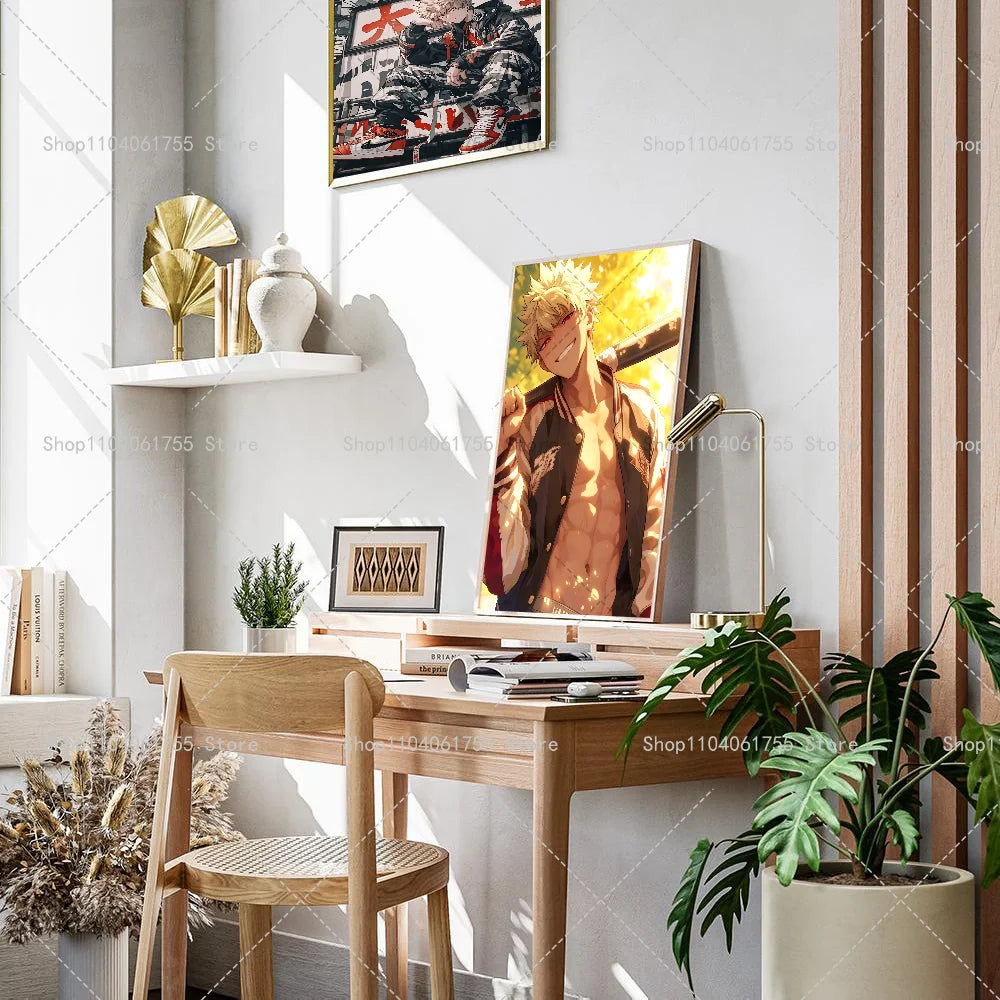 1PC My Hero Academia Bakugo Katsuki Anime Poster Self-adhesive Art Waterproof Paper Sticker Coffee House Bar Room Wall Decor