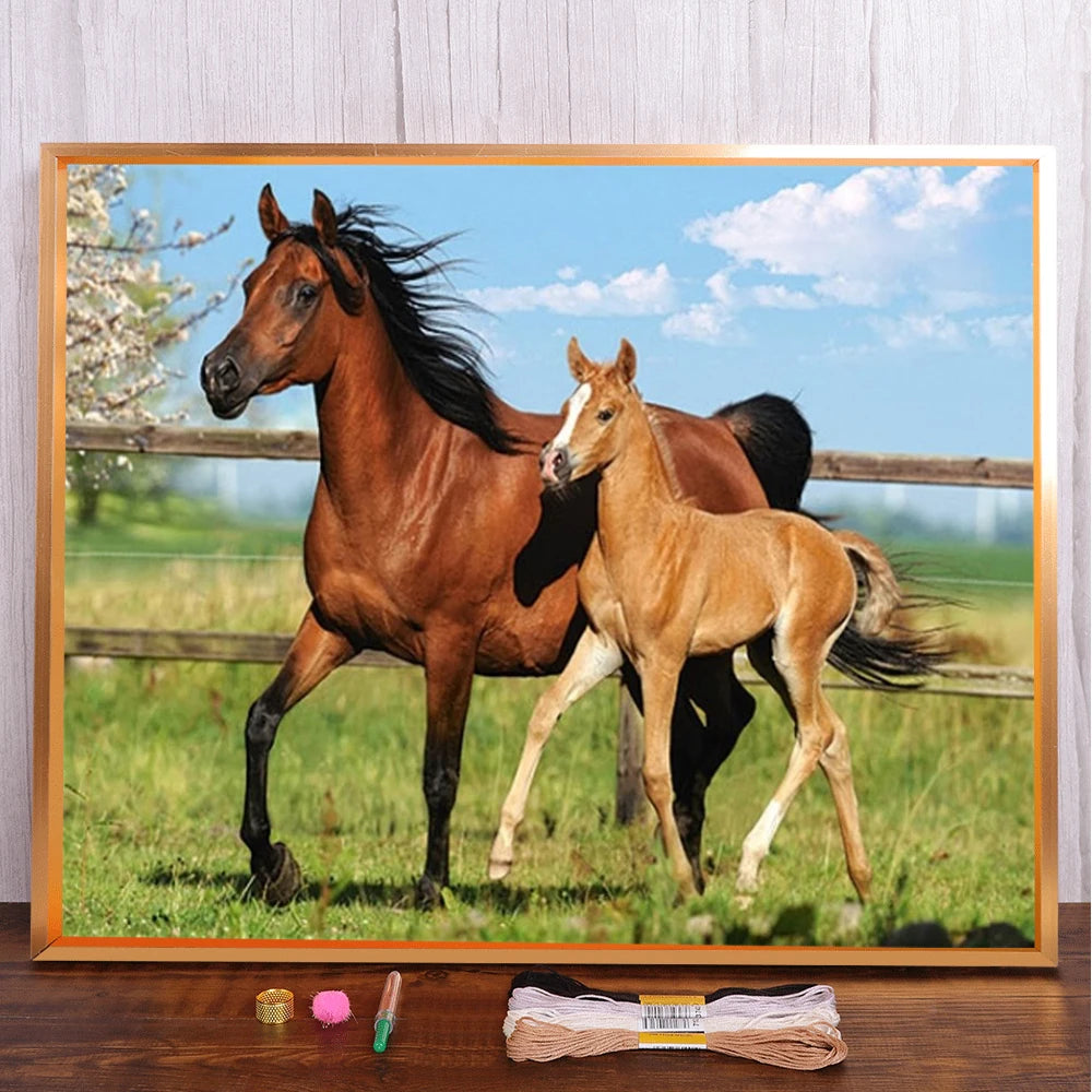 Animal Horse Printed 11CT Cross Stitch Patterns Embroidery DMC Threads Knitting Painting Needlework Hobby Counted Design Mulina
