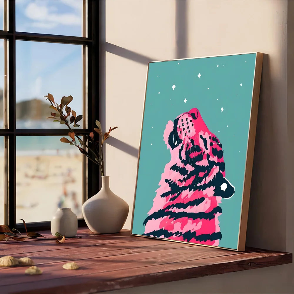 Wild Leopard Tiger Vase Flower Rainbow Girl Power Poster Kraft Paper Prints Home Room Cafe Bar Art Wall Decor Aesthetic Painting
