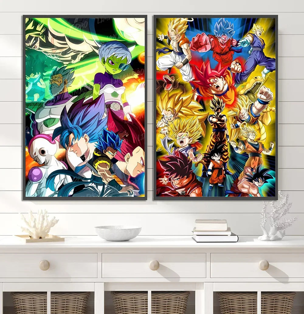 Dragon Ball Self-adhesive Poster Super Saiyan Goku Anime Wallpapr Vegeta Home Decoration Painting Wall Art Kid Birthday Gift