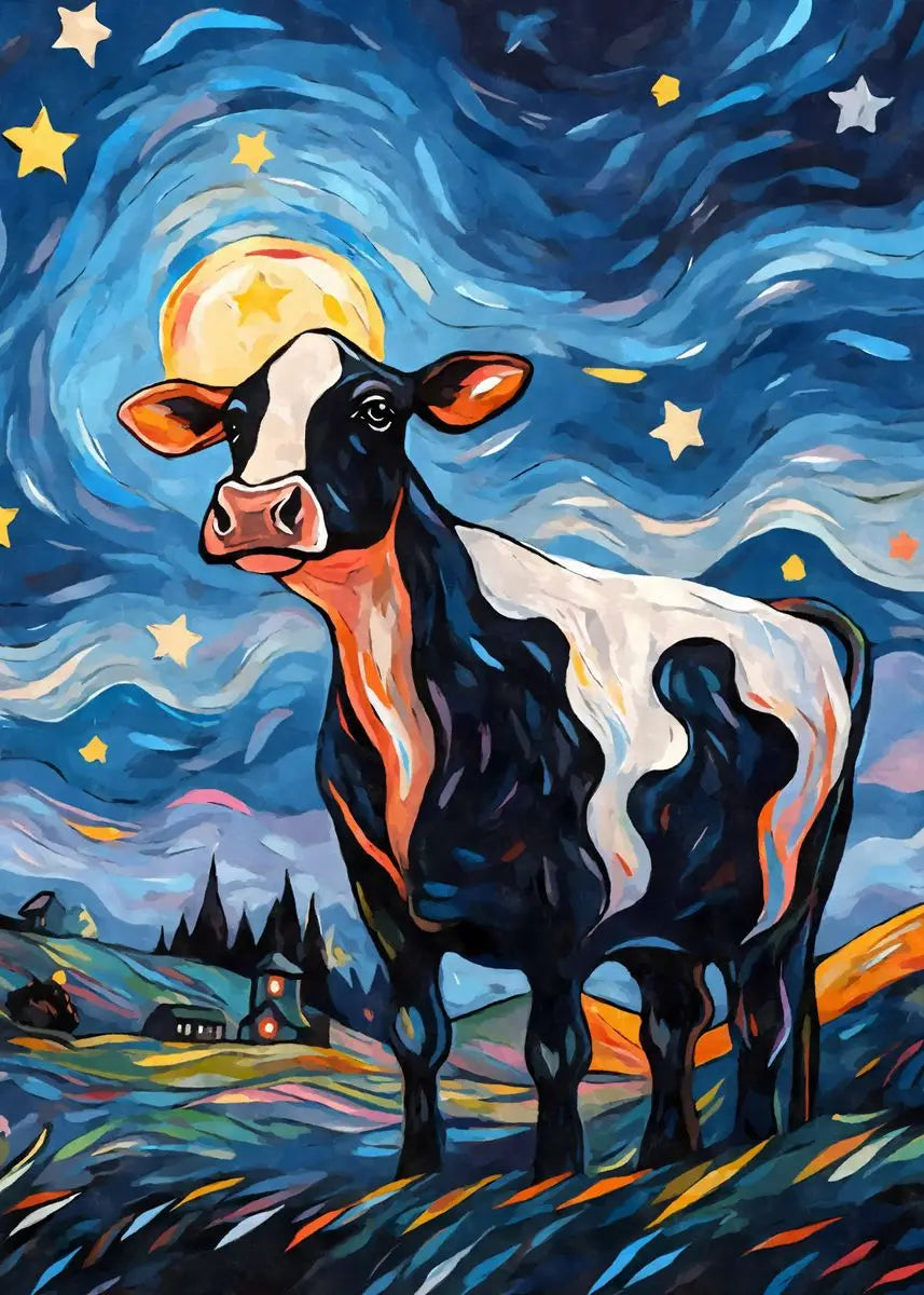 Starry Night Cute Animals Poster Cat Dog Axolotl Platypus Canvas Painting Abstract Wall Art Exhibition Living Room Home Decor