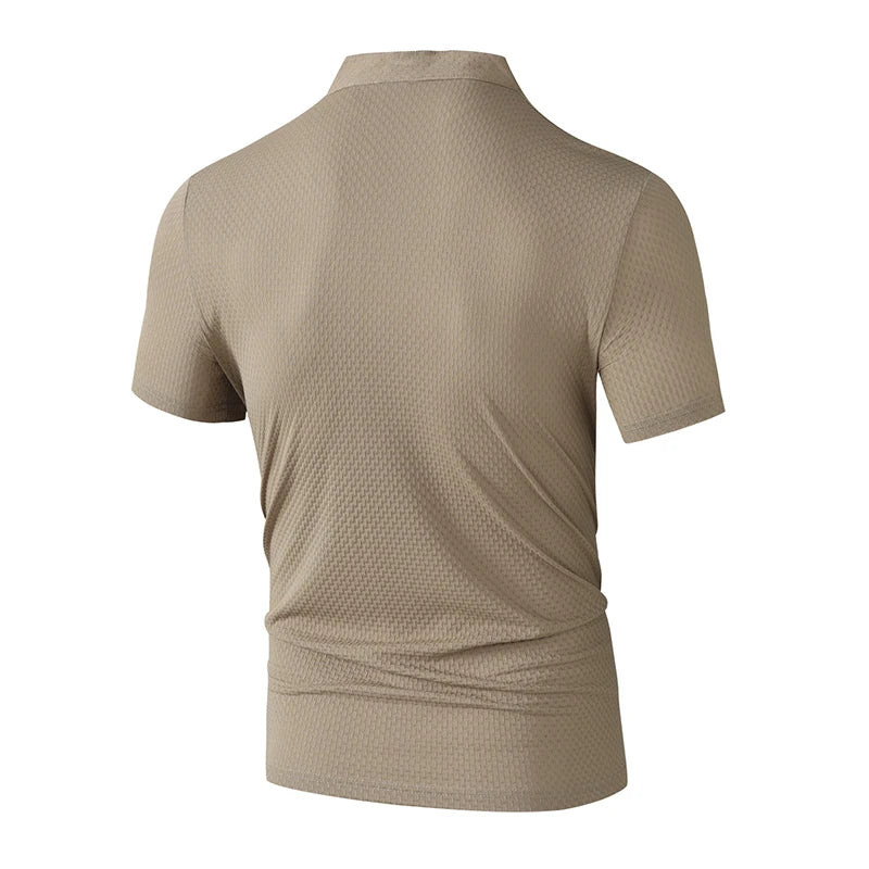 New Men's Business Casual Short Sleeved Bone Flower Solid Color POLO Shirt Fashion Breathable Comfortable Summer Versatile Top