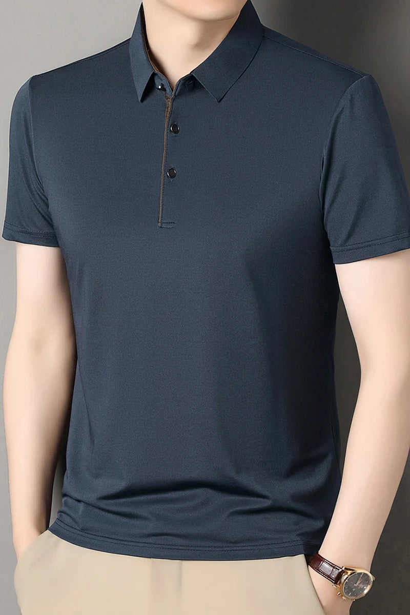 2025 Summer New High End POLO Shirt Dad's Fashion Casual Trendy Solid Color