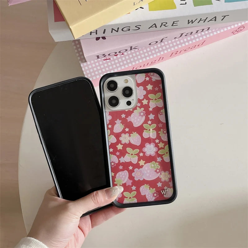 Wildflower 3D Ins Strawberry cherry Phone Case for iPhone 16 15 14 13 12 Pro Max Plus 16pro 15pro WF Cute Cartoon Cover Funda