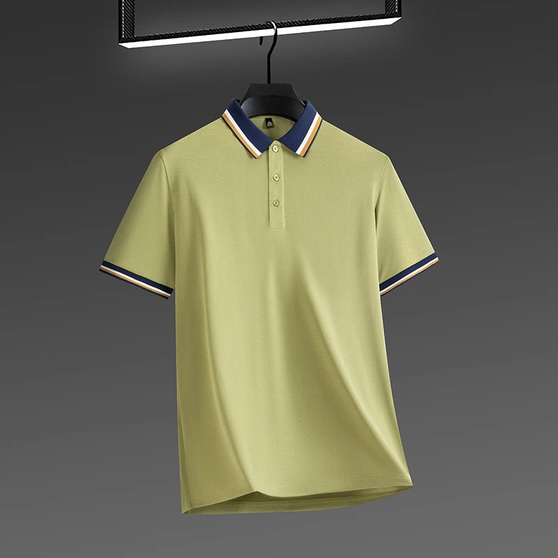 2025 New Men's Business Casual Short Sleeved Shirt Solid Color Polo Shirt Fashionable Breathable Comfortable Versatile Top