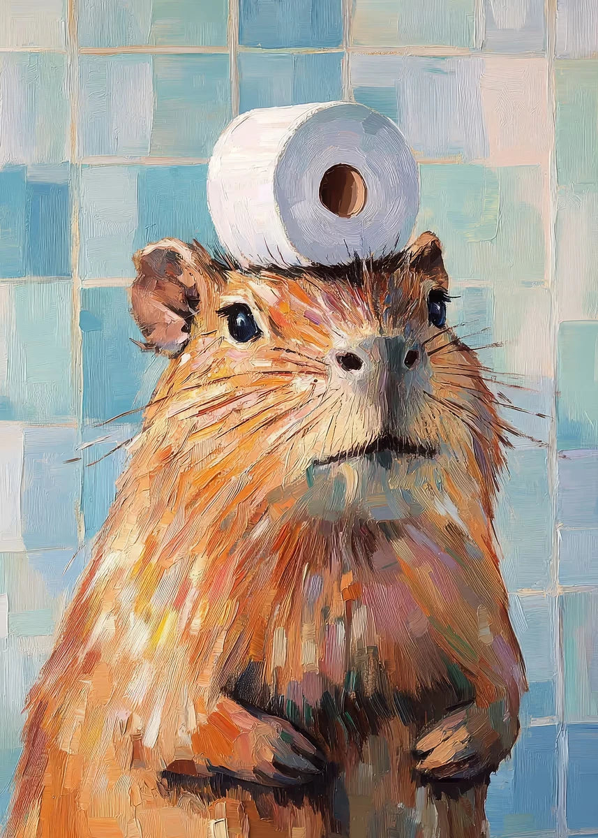 Giraffe Cat Raccoon With Toilet Paper Cute Animals Poster Print Canvas Painting Oil Bathroom Wall Art Funny Humor Home Decor