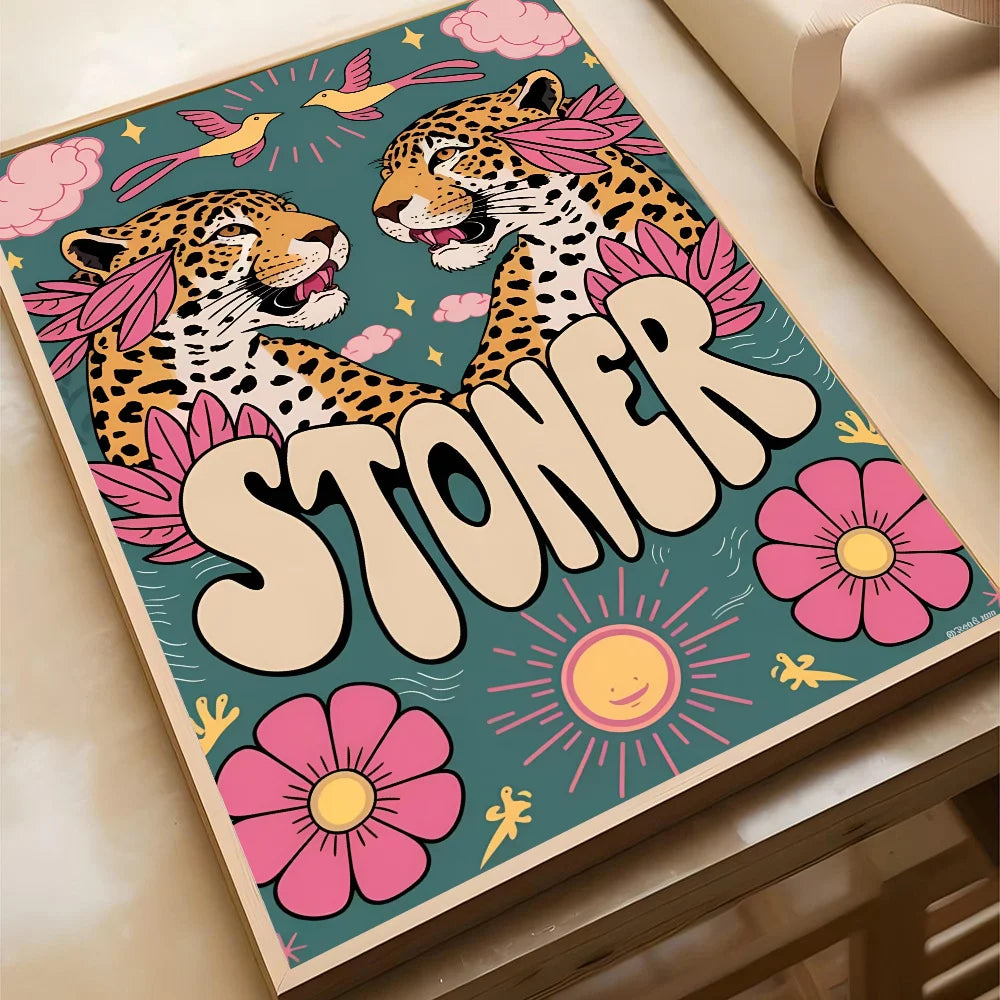 Wild Leopard Tiger Vase Flower Poster Poster Paper Print Home Living Room Bedroom Entrance Bar Cafe Art Painting Decoration