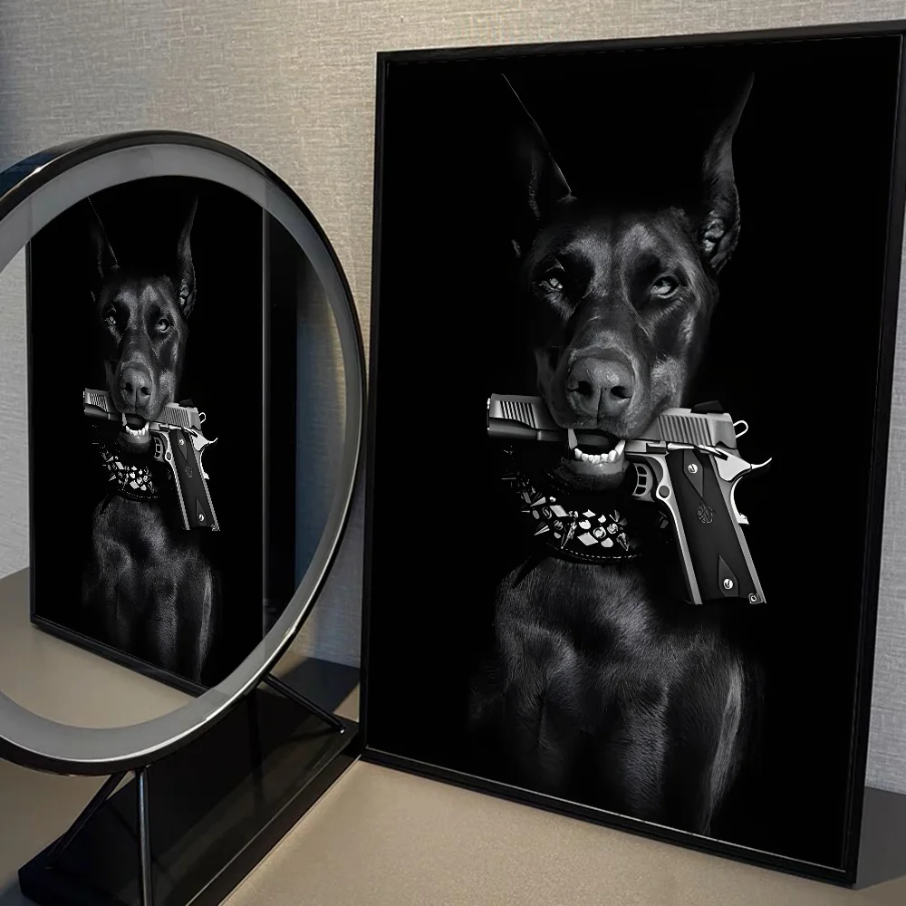 Modern Fashion Black Doberman Dog Whitepaper Poster HD Quality Poster Wall Art Painting Study Room Wall Decor
