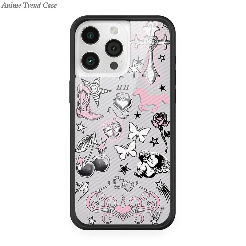 Wildflower 3D WF Metal Logo Phone Case for iPhone 16 15 14 13 12 Pro Max Plus 14pro 16pro Animal Butterfly Horse Fox Cover Funda