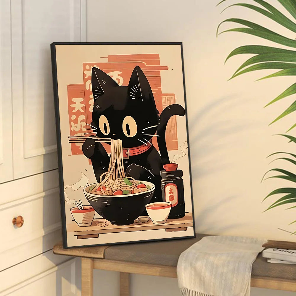 Hot Style Ramen Animal Cat Anime Posters Sticky Whitepaper Sticker DIY Room Bar Cafe Kawaii Room Decor