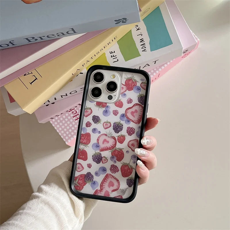 Wildflower 3D Ins Strawberry cherry Phone Case for iPhone 16 15 14 13 12 Pro Max Plus 16pro 15pro WF Cute Cartoon Cover Funda