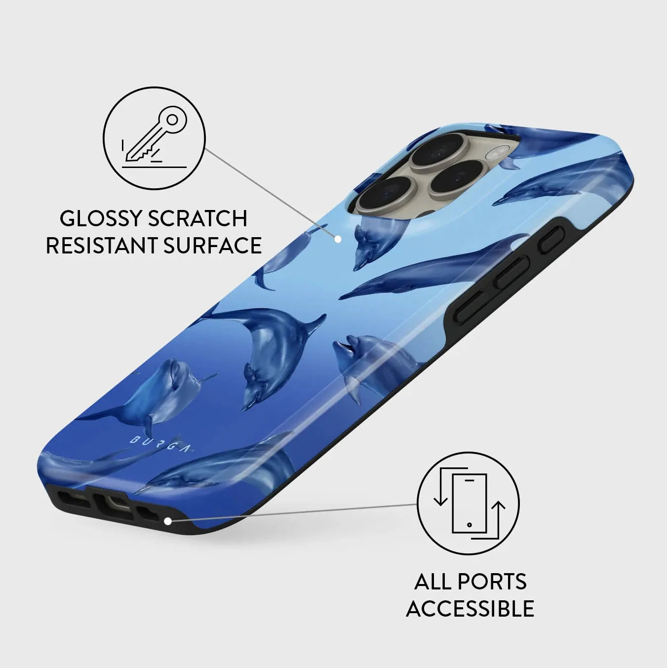 Blue Ocean BURGA Phone Case for iPhone 16 15 14 13 12 11 X XS XR XSMAX 7 8 Pro Max Plus Luxury Double-layer Back Cover