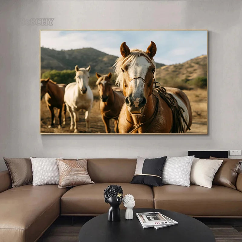Horse Wall Art Posters Horse Running Canvas Art Print Painting Beautiful Horses Pictures for Modern Home Living Room Decoration