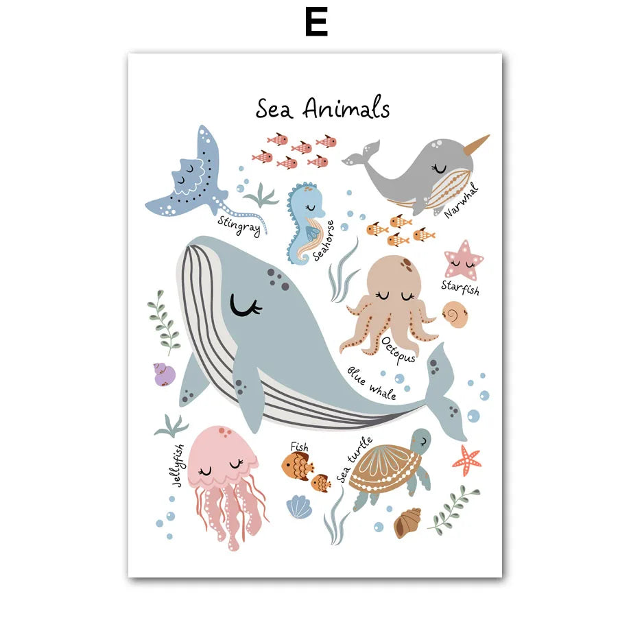 Whale Turtle Seahorse Octopus Nursery Wall Art Canvas Painting Nordic Posters And Prints Wall Pictures For Baby Kids Room Decor