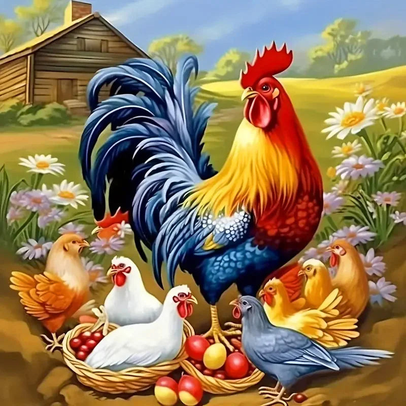 Huacan Full Diamond Mosaic Animal Chicken 5d Drill Painting Landscape Kit Farm Embroidery Sunflower Home Decoration Diy Gift
