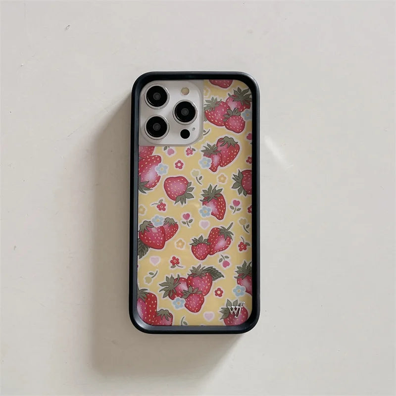 Wildflower 3D Ins Strawberry cherry Phone Case for iPhone 16 15 14 13 12 Pro Max Plus 16pro 15pro WF Cute Cartoon Cover Funda