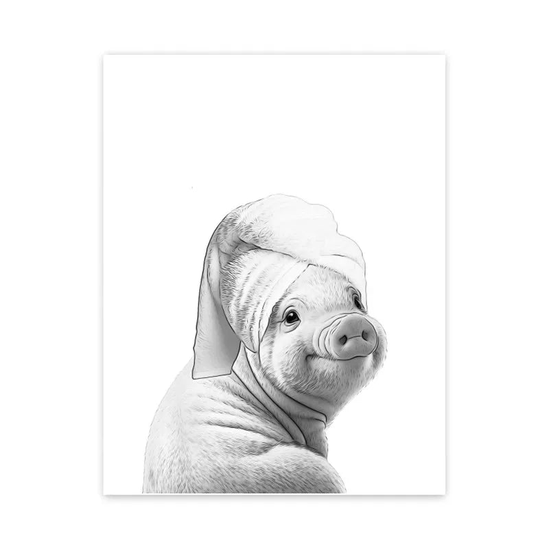 Funny Canvas Poster Cat Giraffe Dog Elephant Toilet Paper Bathtub Funny Bathroom Poster Wall Art Shower Room Home Decoration