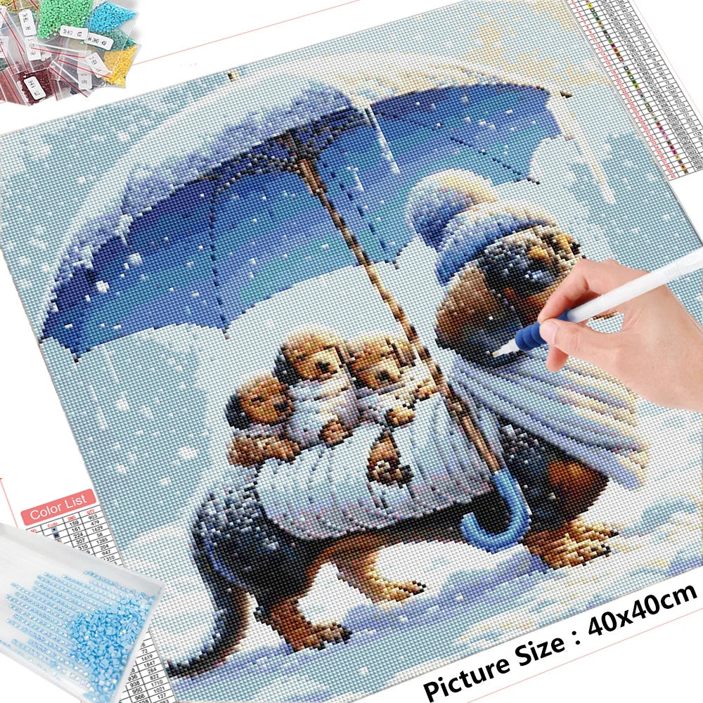 HUACAN Diamond Mosaic Dog Full Square Round Painting Animal Embroidery Bird Cat New Arrival Creative Hobbies House Decor