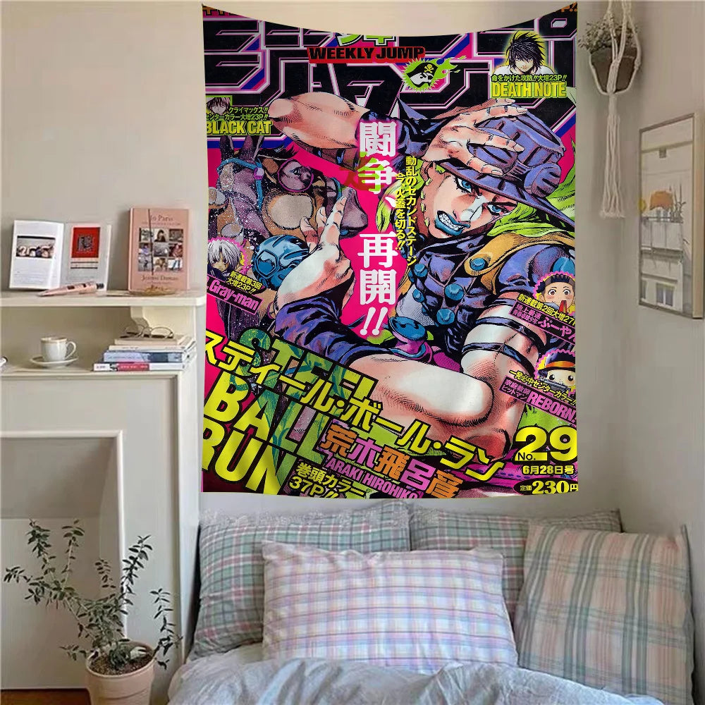 Anime JoJo Bizarre Adventure Retro Anime Tapestry Hippie Flower Wall Carpets Dorm Decor Wall Hanging Home Decor