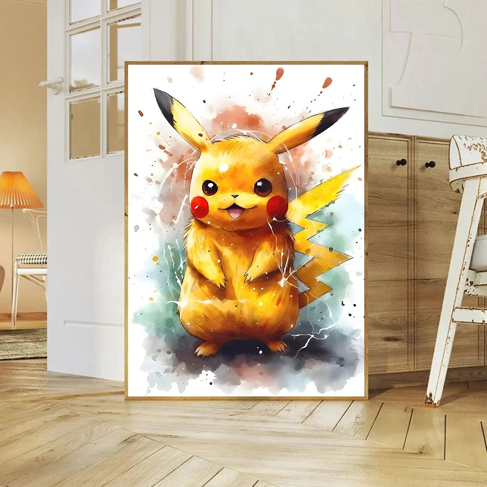 Miniso Anime P-Pokemon Poster Self-adhesive Art Waterproof Paper Sticker Coffee House Bar Room Wall Decor