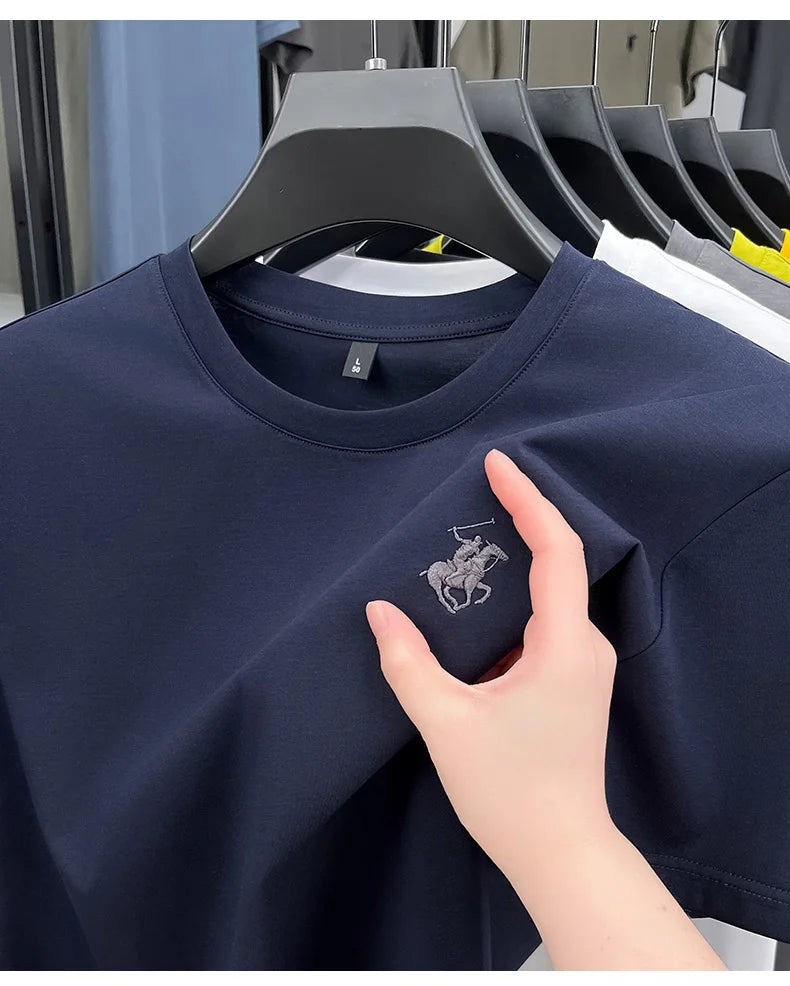 Designer brand short sleeve T-shirt high-end pony embroidery summer new top comfort breathable fashion round neck men's clothing
