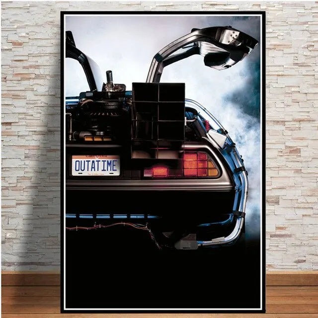 Back To The Future Car Canvas Art Print Retro Movie Wall Decor for Living Room Home Decor Poster