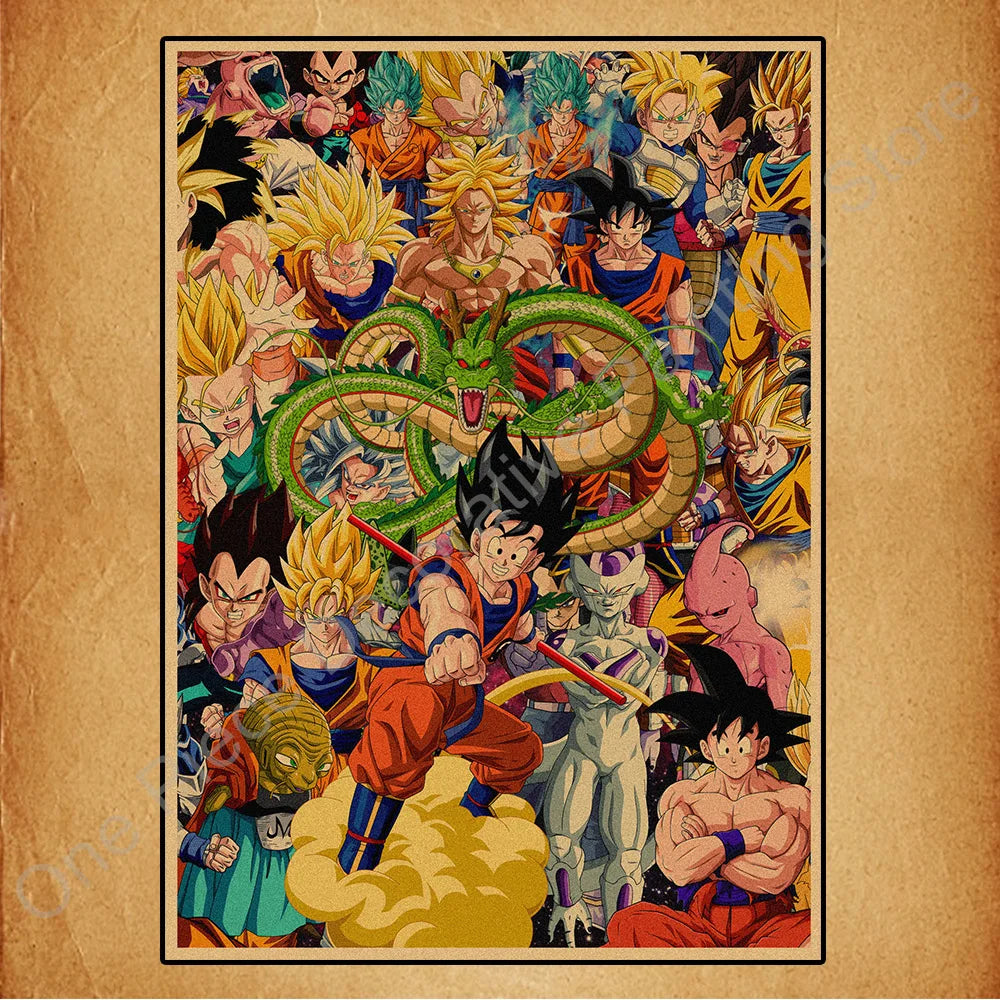 Bandai Classic Anime Retro Dragon Ball HD Poster Goku Gohan Vegeta Piccolo Friza Canvas Painting Print Wall Art Children Gift
