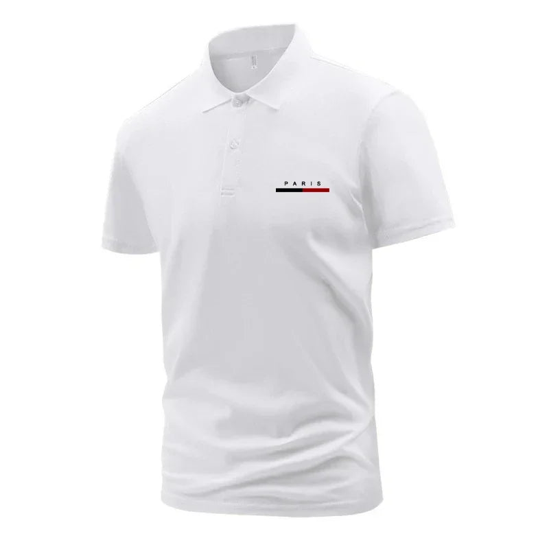 Paris Letter Print Men's Polo Shirt Summer Casual Breathable Comfortable Men Solid Color High Quality Short Sleeve Lapel T-Shirt