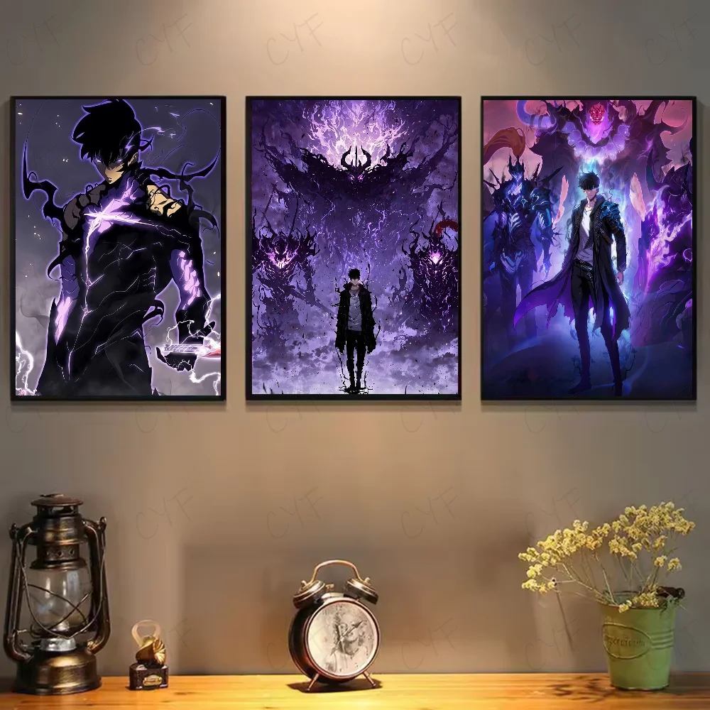 S-Solo Leveling Anime Poster HD art sticky wall waterproof home living room bedroom bar aesthetic decoration