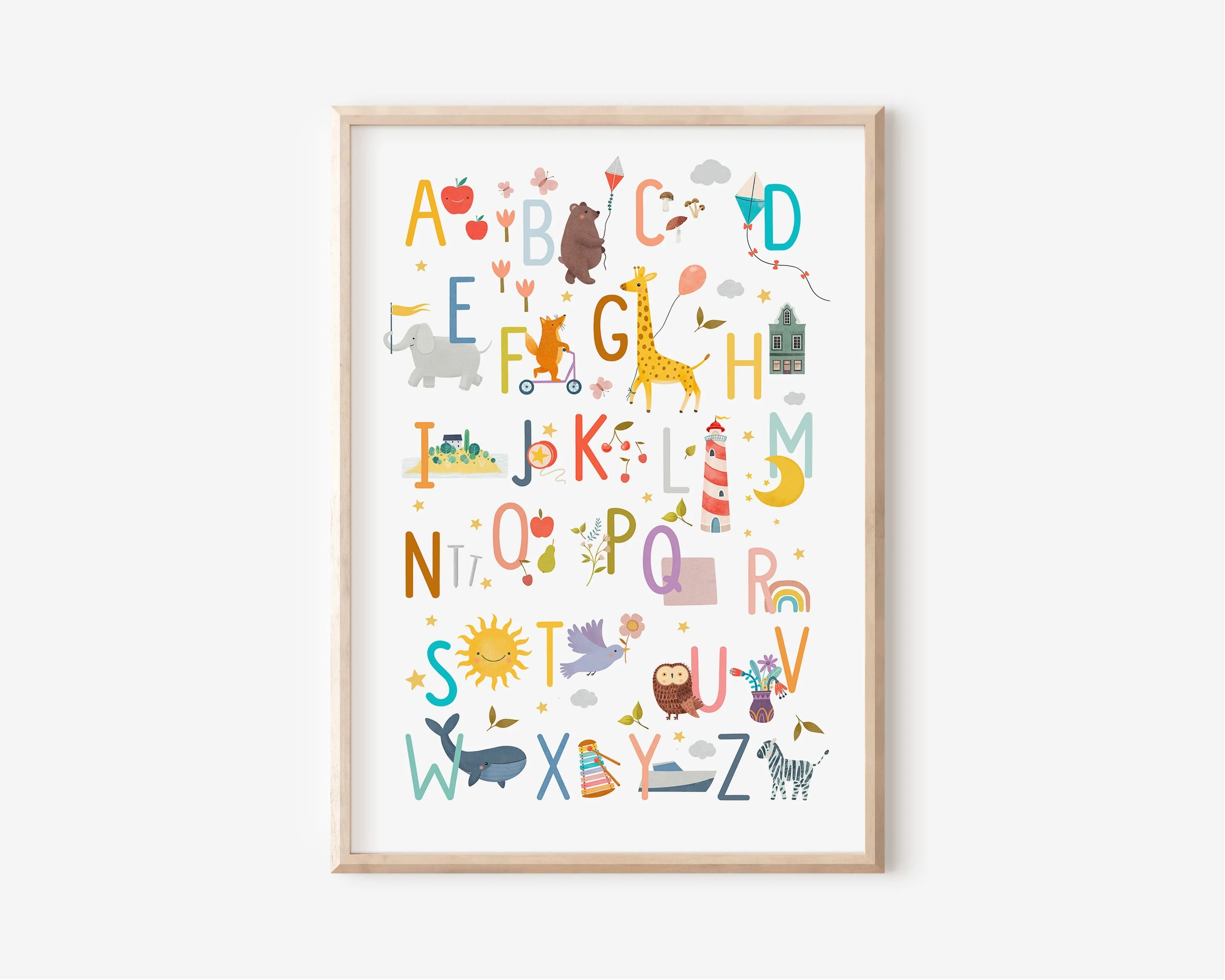 Nordic Retro Alphabet Number Poster And Prints Children's Room Decor Cartoon Animal Plant Tool Wall Art Canvas Painting
